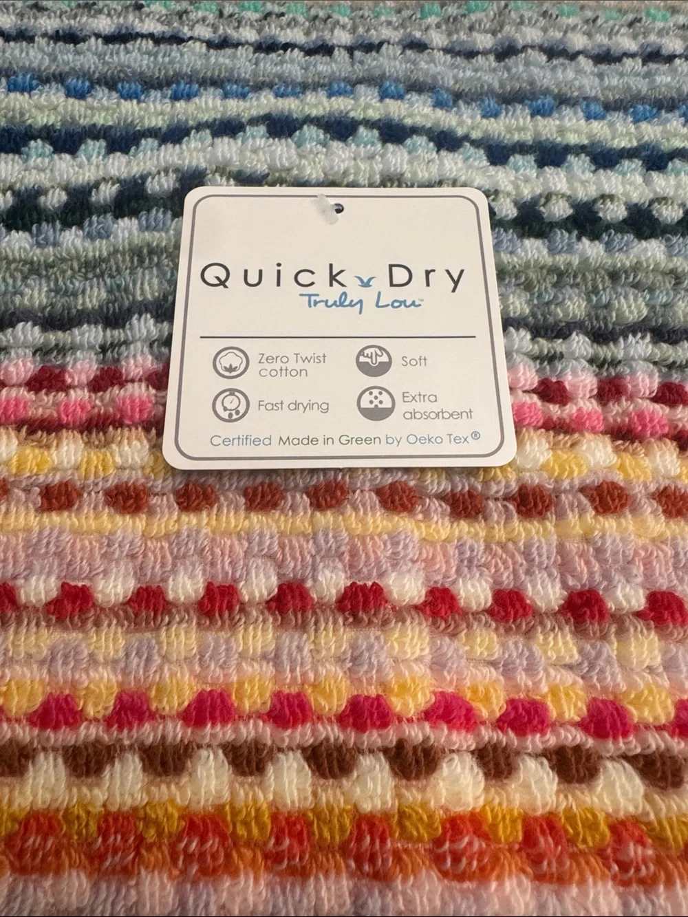 3pc TRULY LOU Quick Dry Zero Twist Cotton Bath Towel Set -Multi